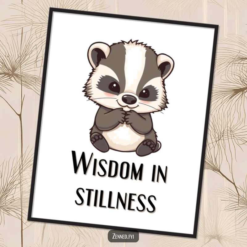 Funny digital art print of a wise badger character in deep contemplation, perfect for instant humorous wall decor.