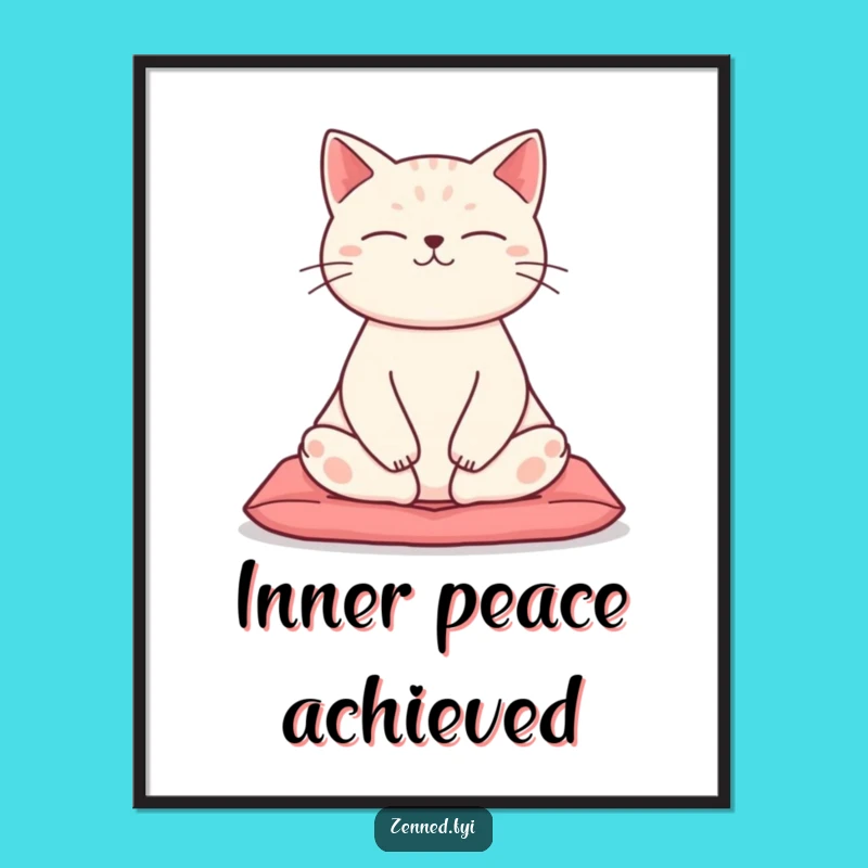 Funny Zen Cat Digital Art: Instant Yoga Poster, Hilarious Printable Gift for Cat Lovers