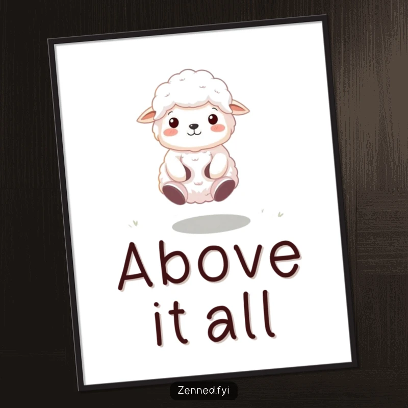 Funny Zen Sheep Digital Art Print of a peacefully floating and meditating sheep, ready for instant download with whimsical humor.