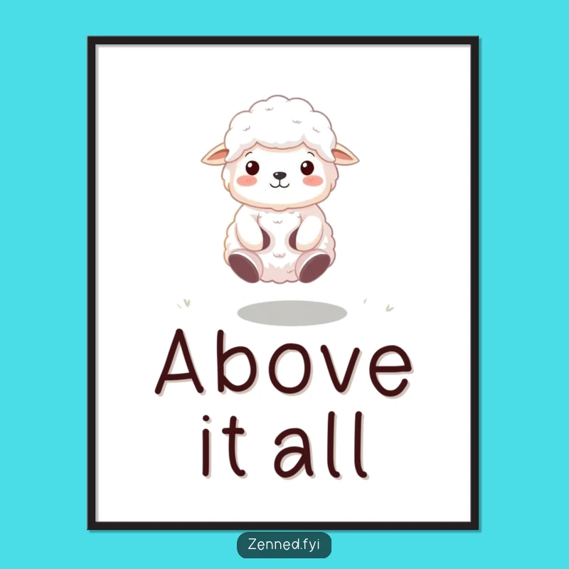 Funny Zen Sheep Digital Art: Instant Floating Poster, Hilarious Printable Gift
