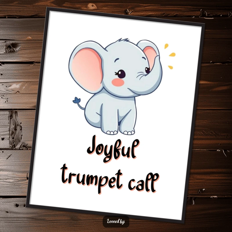 Funny cheerful elephant gently blowing a serene horn, a digital art print, ideal for funny gifts.