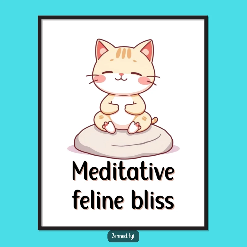 Funny Kawaii Cat Digital Art: Cheerful Meditator Print, Zen Decor Gift