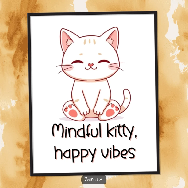 Funny cat meditation digital art print of a happy cat sitting peacefully in meditation, radiating calm vibes.