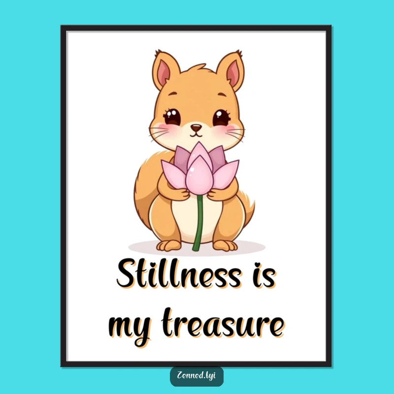 Instantly bring tranquility and a touch of humor into your space with this digital art print of a kawaii squirrel holding a lotus flower. Perfect for a calming, cheerful vibe.