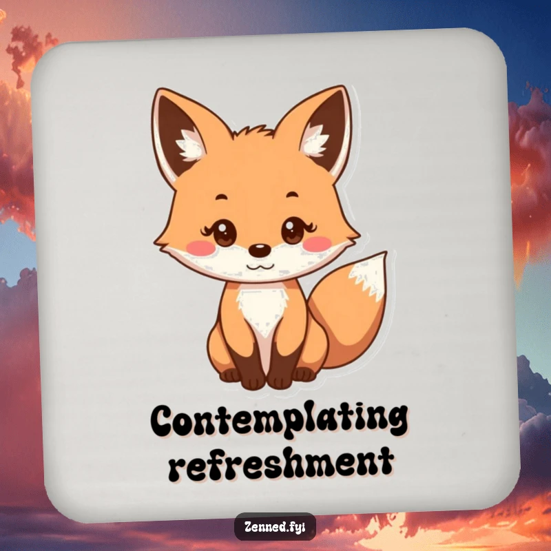 Funny drink coaster featuring a curious fox with a gentle, focused gaze, perfect for adding a touch of woodland humor.
