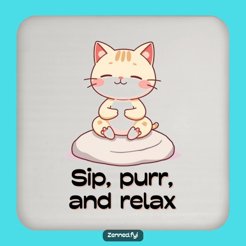 Funny Kawaii Cat Coaster: Cheerful Meditator, Zen Surface Protection Gift
