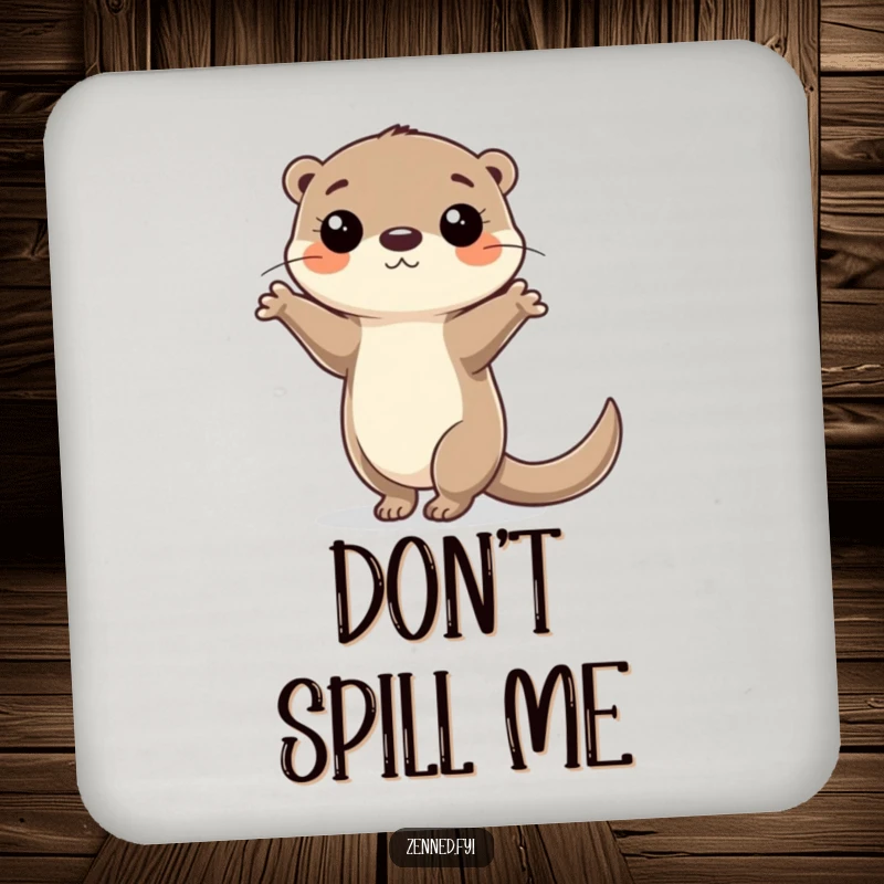 Funny Coaster showcasing a focused otter character balancing on one paw, a hilariously skillful protection for surfaces.