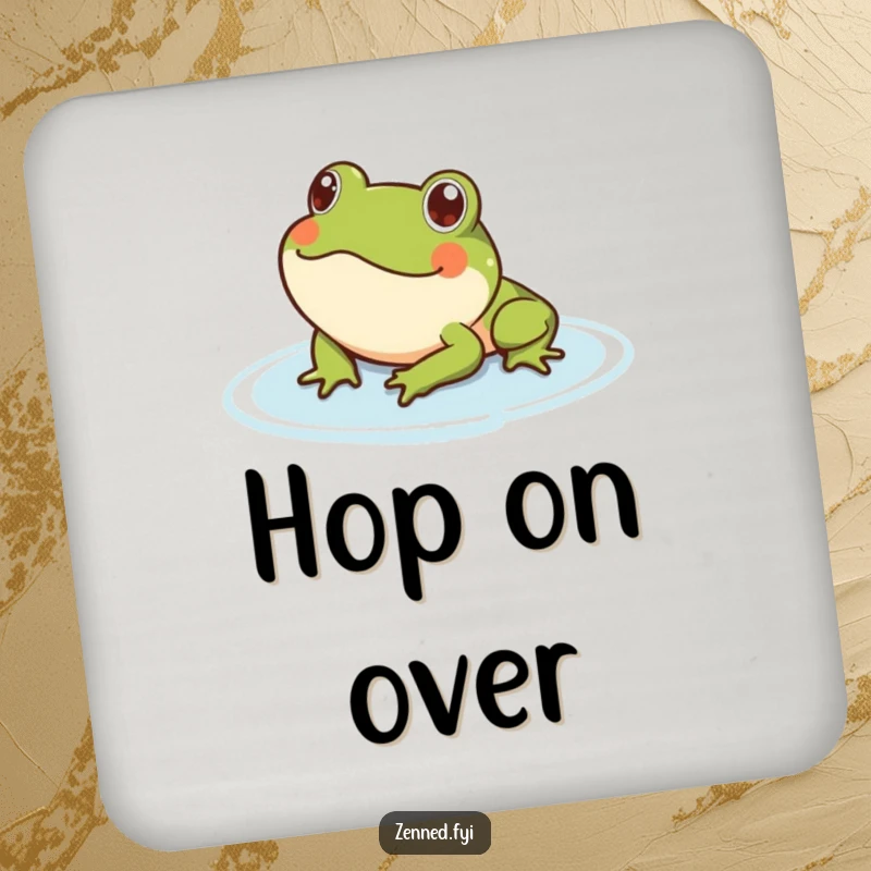 Funny frog coaster showing a content frog floating serenely on water. Adds a peaceful and humorous accent to drink service.