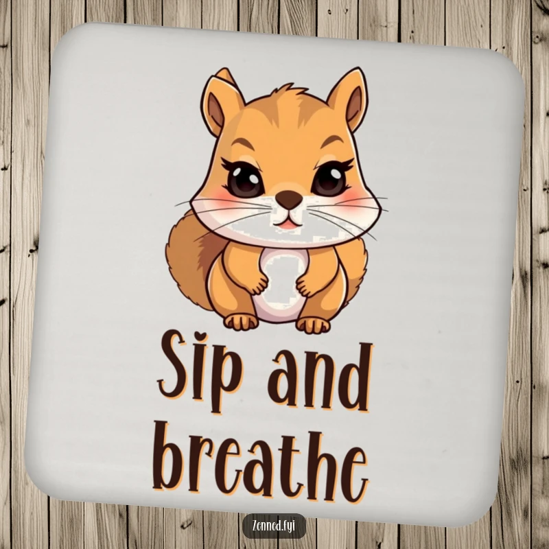 Funny Squirrel Coasters: Set of coasters with a meditating character, offering humorous protection for tables.
