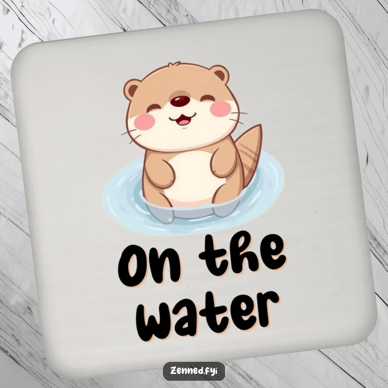 Funny Kawaii otter drink coaster with a peaceful floating character, protecting surfaces with humorous and cute design, ideal for gifting.