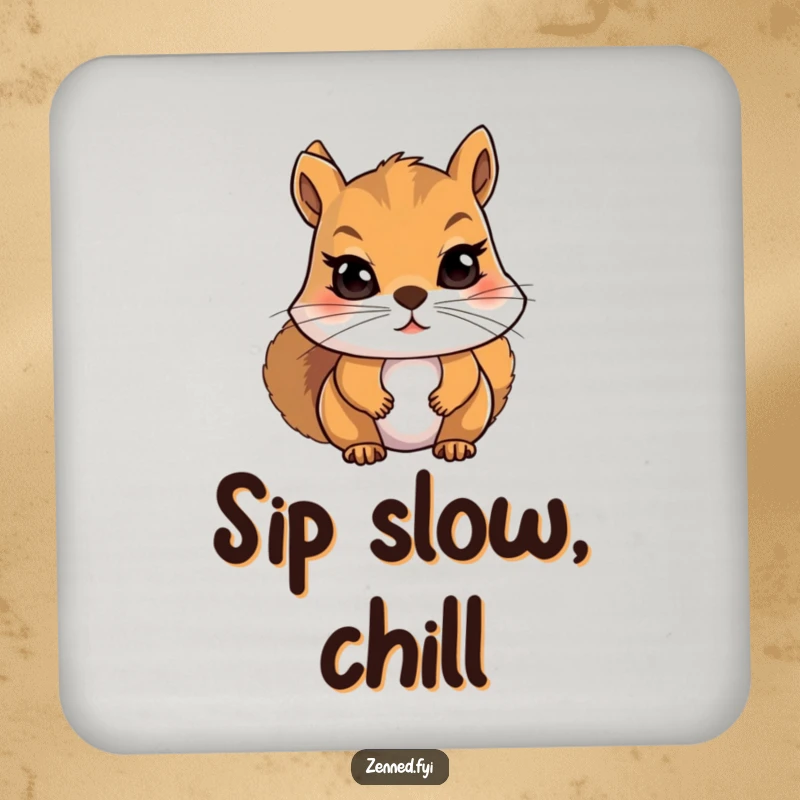 Funny Squirrel Coasters: Determined squirrel meditating, a humorous and practical set for any table.