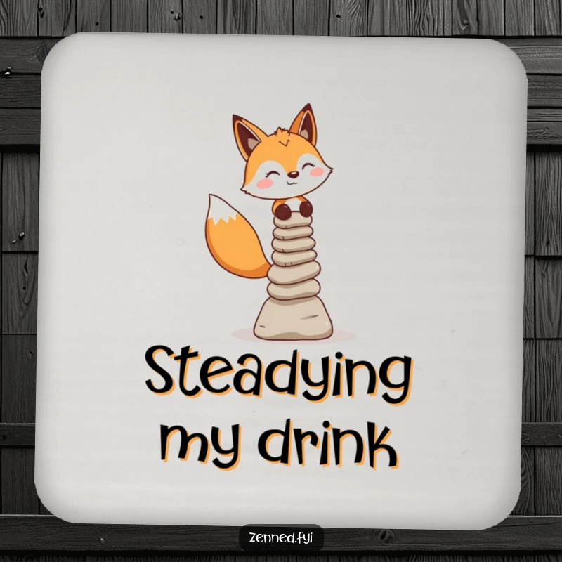 Funny Fox Coasters: Cheerful fox balances stone cairns, a humorous and practical set for any table.