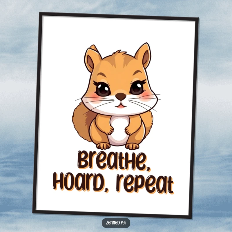 Funny Squirrel Poster: A determined squirrel is shown meditating, embodying focus and calm with humorous appeal.