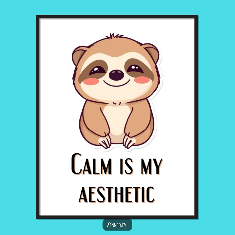 Funny Calm Sloth Poster - Smiling Serenity, Wall Art, Perfect Gift