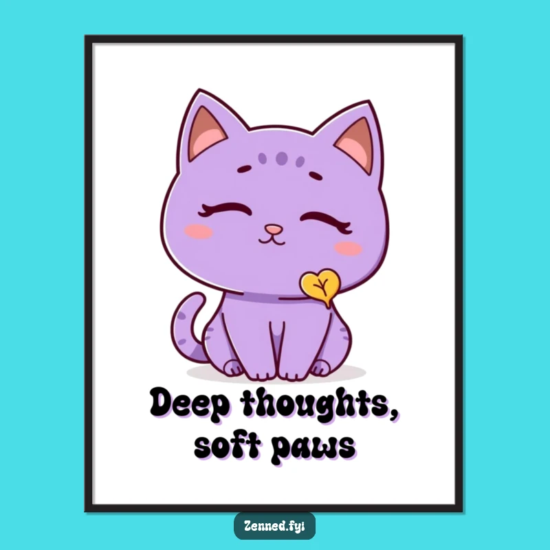 Funny Cat Leaf Poster: Serene Feline Art - Peaceful Wall Decor Gift Idea