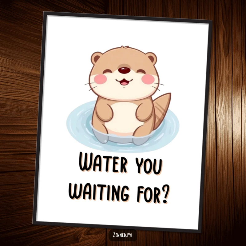 Funny Kawaii otter poster displaying a happy character floating peacefully in water, creating a serene and humorous art piece for gifting.