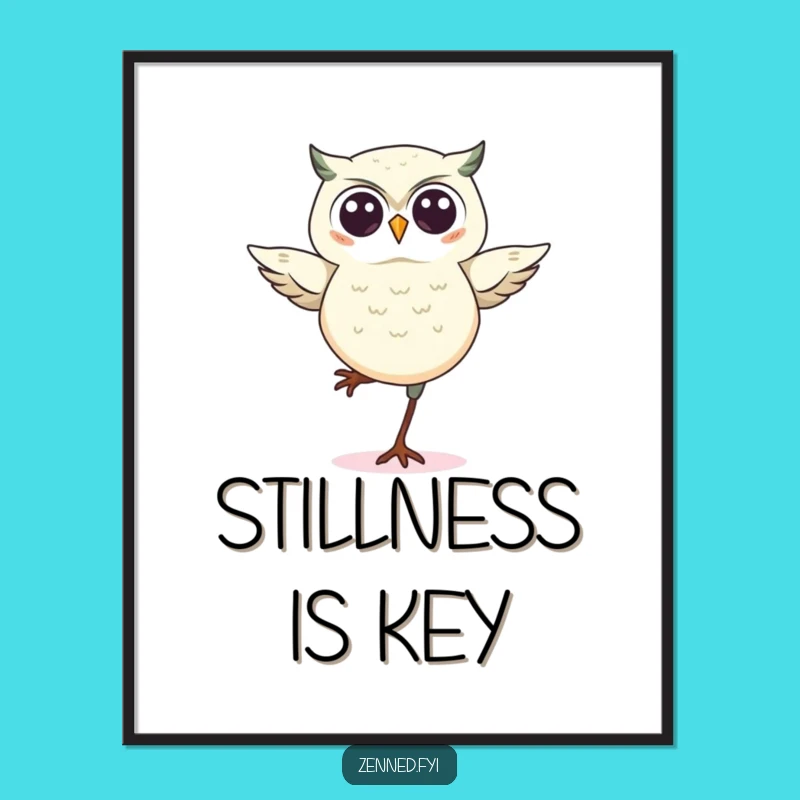 Funny Kawaii Owl Balance Poster: Whimsical Wall Art for Bird Enthusiasts