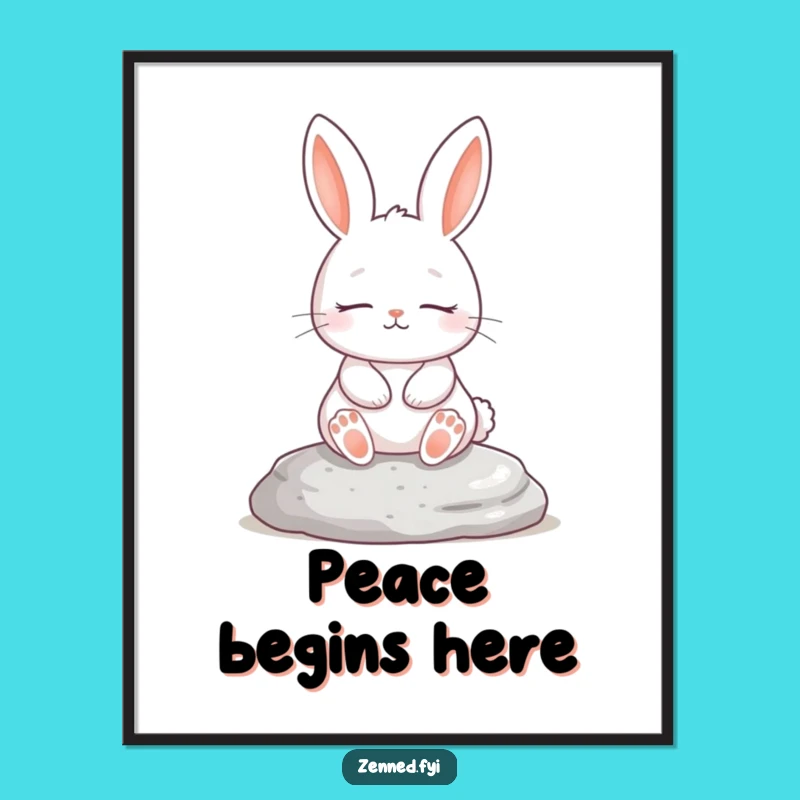 Funny Rabbit Poster, Serene Stone Meditation Art, Humorous Wall Decor Gift