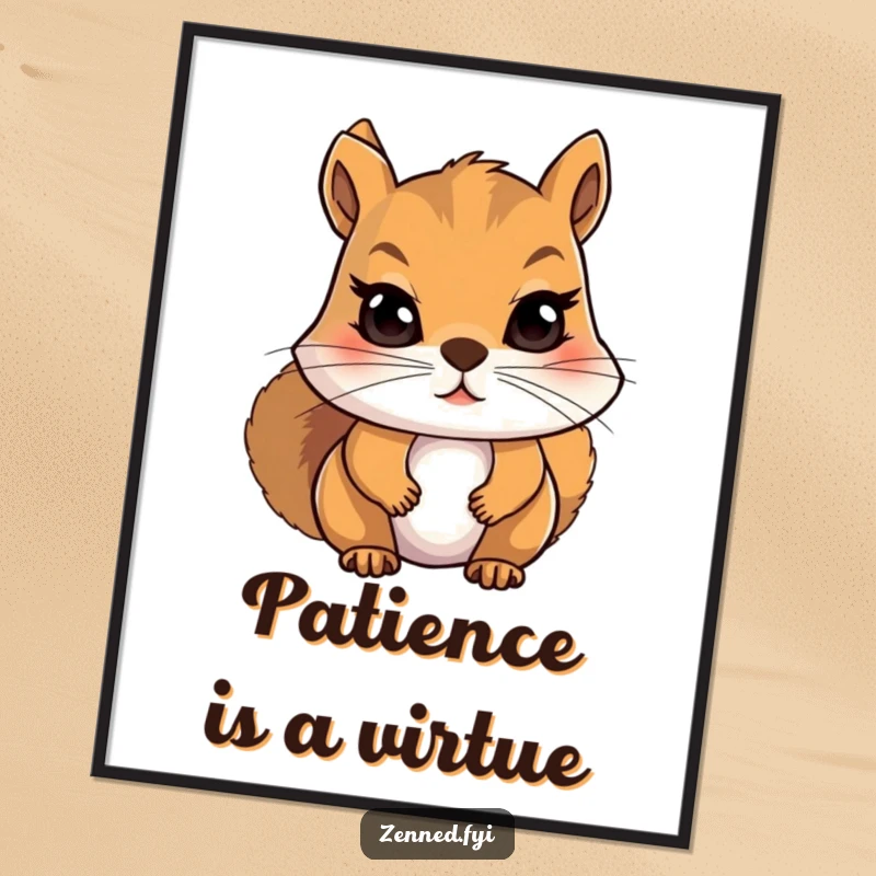 Funny Squirrel Poster: Determined character taking a profound, slow breath, inspiring calm and mindfulness in any space.