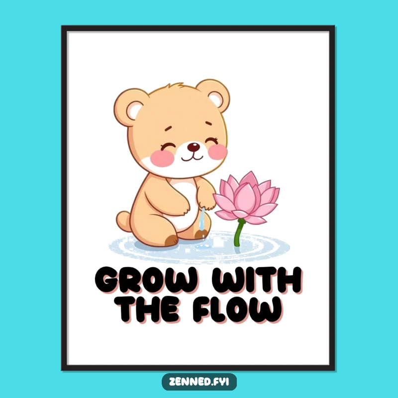 Funny Bear Cub Lotus Poster - Cute Wall Art & Hilarious Gift