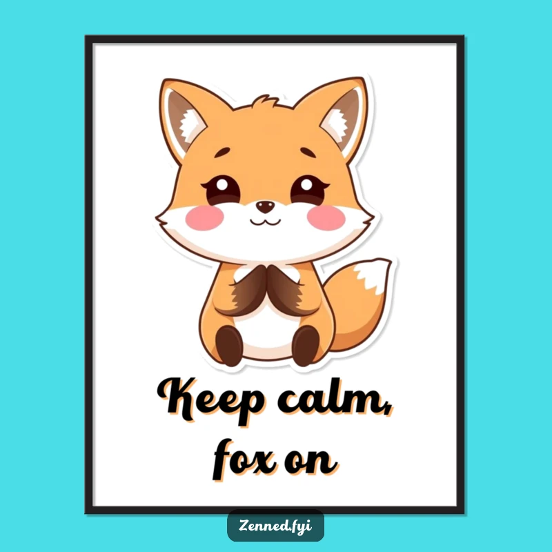 Funny Kawaii Fox Poster: Serene Calm Art, Perfect Peaceful Wall Decor Gift