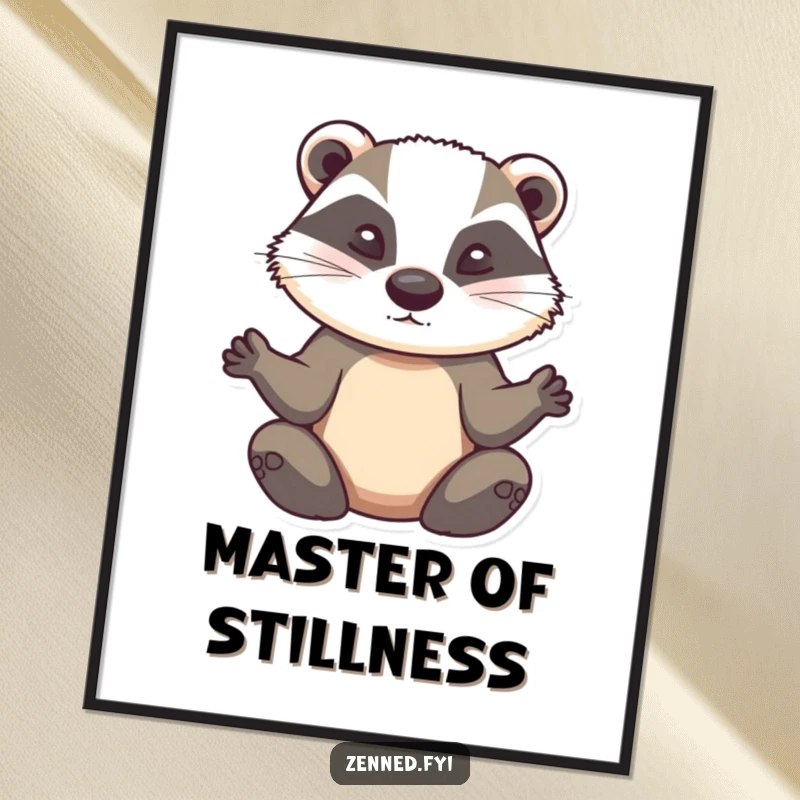 Funny badger meditation poster, a determined animal in serene zen pose, ideal for humorous and calming wall art.