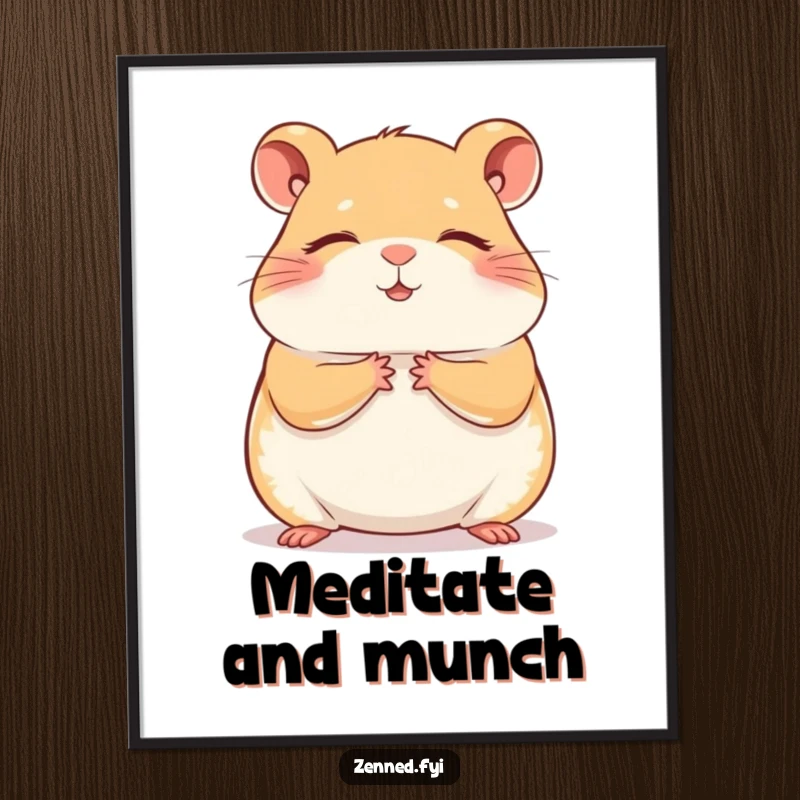 Funny contented hamster meditation poster featuring a hamster in a zen pose, bringing calm and humorous art to any space.