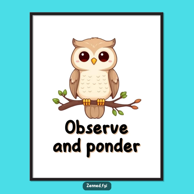 Funny Owl Zen Poster: Stillness Art Print for Centered, Hilarious Wall Decor