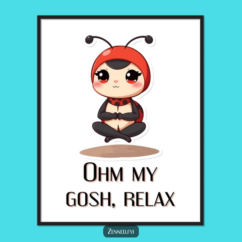 Funny Ladybug Poster: Inspiring Zen Yoga Pose - Peaceful Wall Art Gift Idea