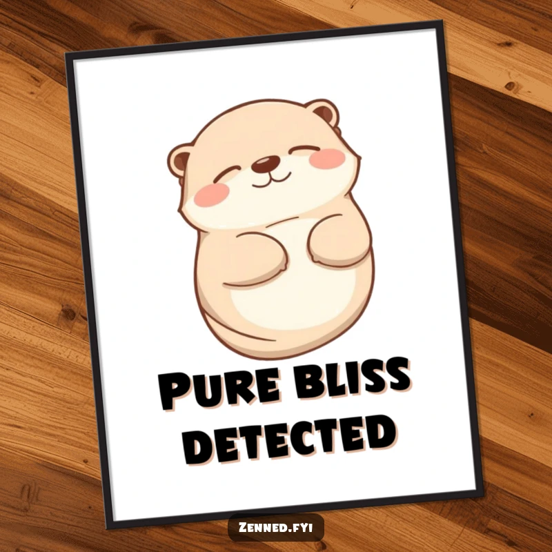 Funny otter poster showcasing a contented animal lying on its back with a peaceful smile, adding joy and humor.