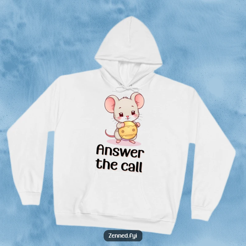 Funny hoodie featuring a playful mouse tapping a gong, designed for cozy comfort and humorous vibes.