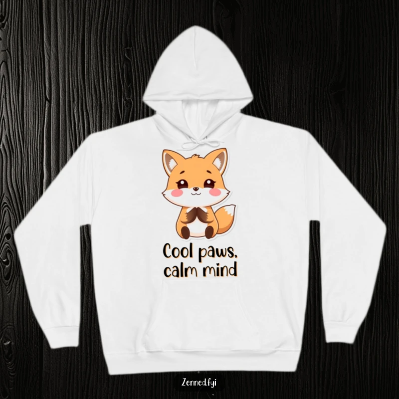 Funny Kawaii fox hoodie with a calm, smiling character holding hands together, offering warmth and a humorous touch as a great gift.