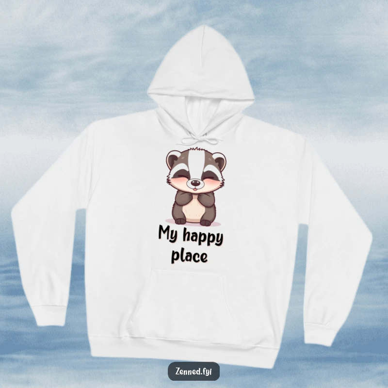 Funny Hoodie: A happy badger breathing deeply with closed eyes, offering hilarious comfort and zen.