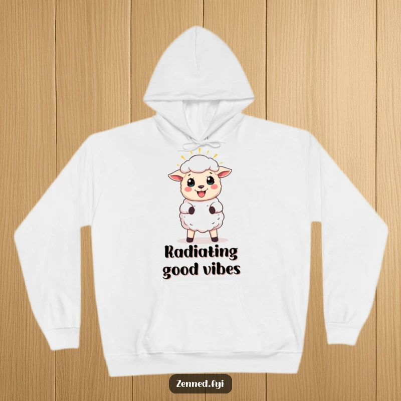 Funny hoodie featuring a joyful sheep with a bright halo, offering warmth, comfort, and a touch of divine humor.