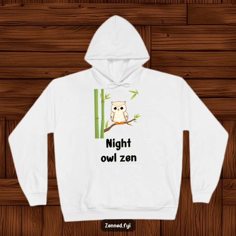 Funny Hoodie: A tranquil owl perched peacefully on bamboo, offering hilarious comfort and zen.