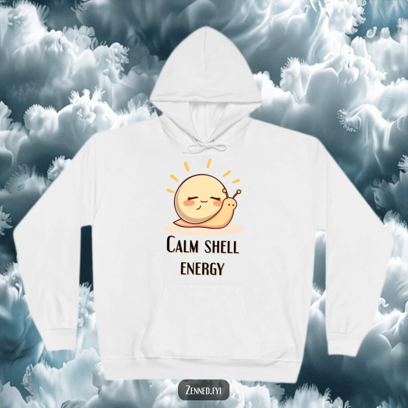 Funny Hoodie depicting a peaceful snail character with eyes closed, radiating hilarious calm and cozy warmth.