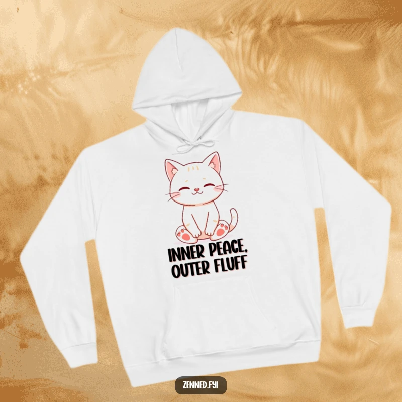 Funny cat meditation hoodie with a happy cat in a meditative pose, exuding tranquility and warmth.