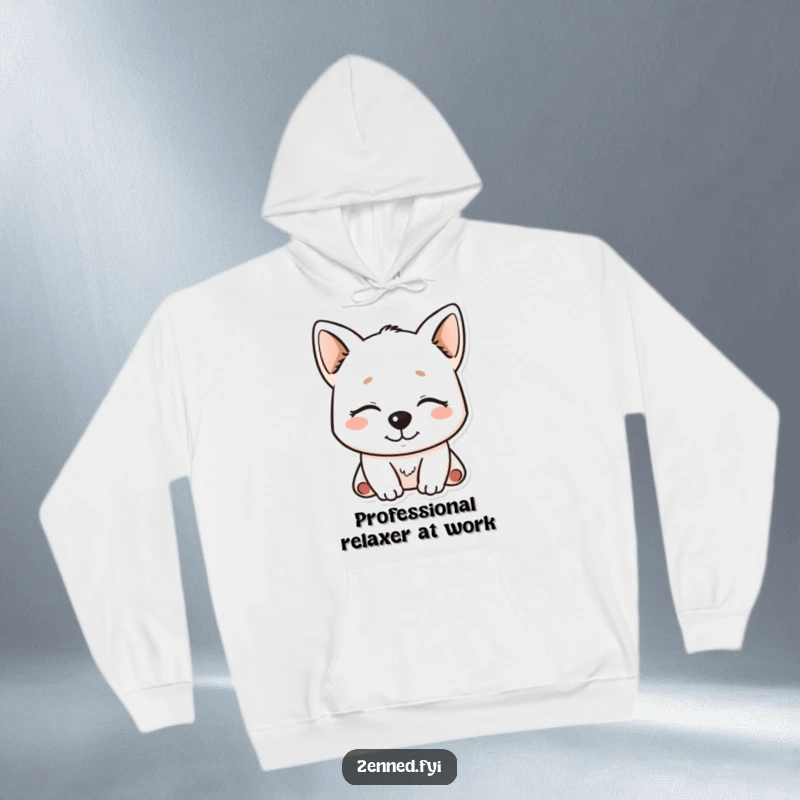 Funny Kawaii Dog Hoodie showing a peaceful, smiling character with eyes shut, perfect for cozy days.
