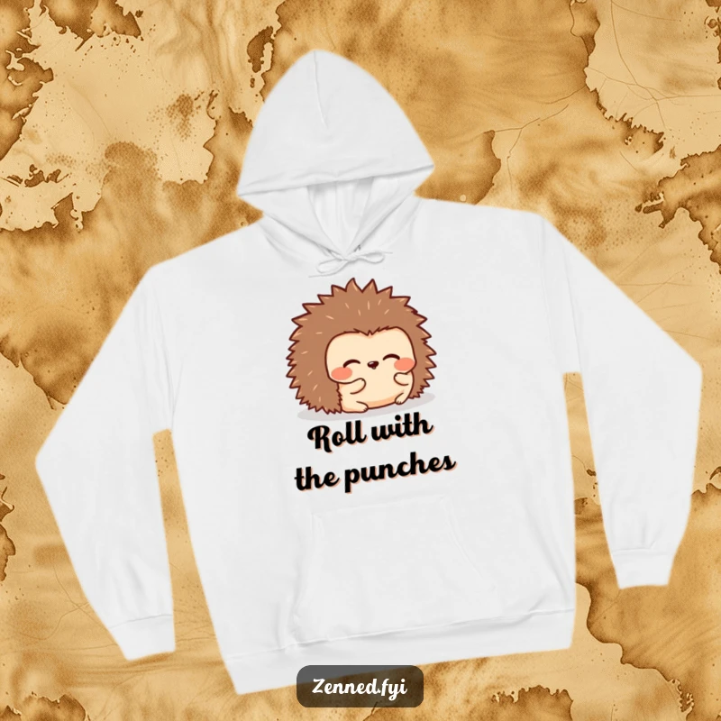 Funny hoodie featuring a kawaii hedgehog rolled into a peaceful, rounded shape, offering ultimate comfort and humorous warmth.