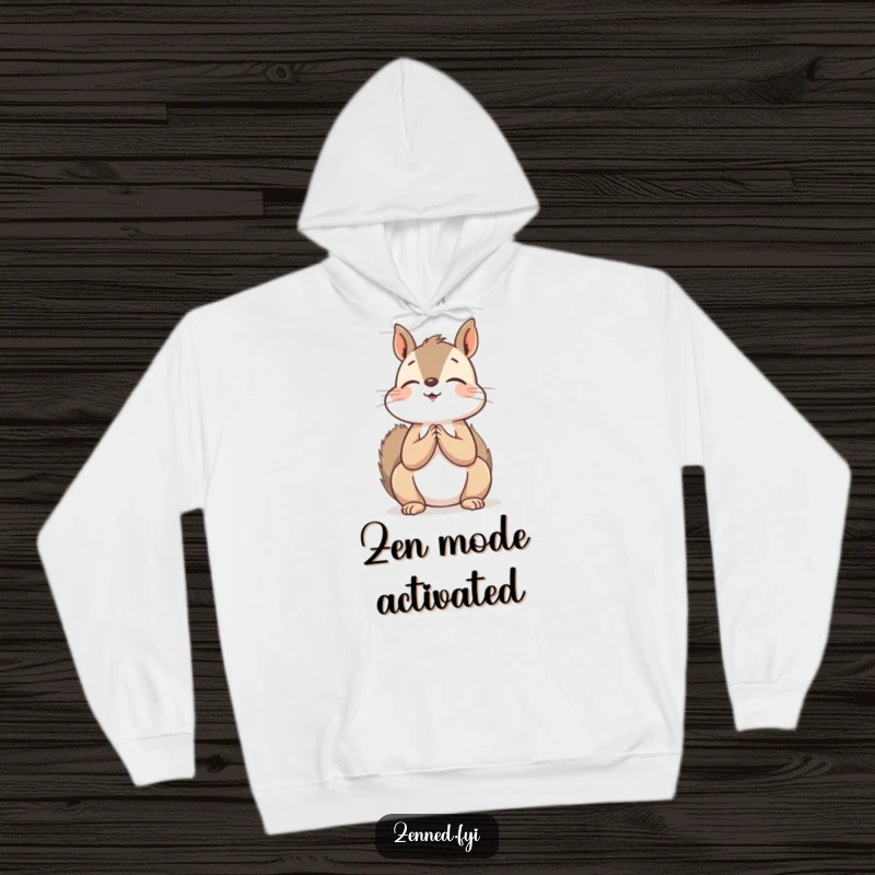 Funny Hoodie: A peaceful squirrel meditating with its hands clasped, eyes looking up, offering a hilarious embrace of calm.
