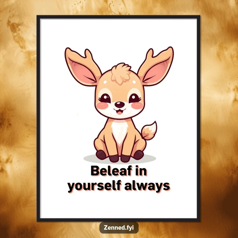 Funny Free Printable Kawaii Deer Wall Art, bathed in soft light rays, radiating joy, downloadable decor.