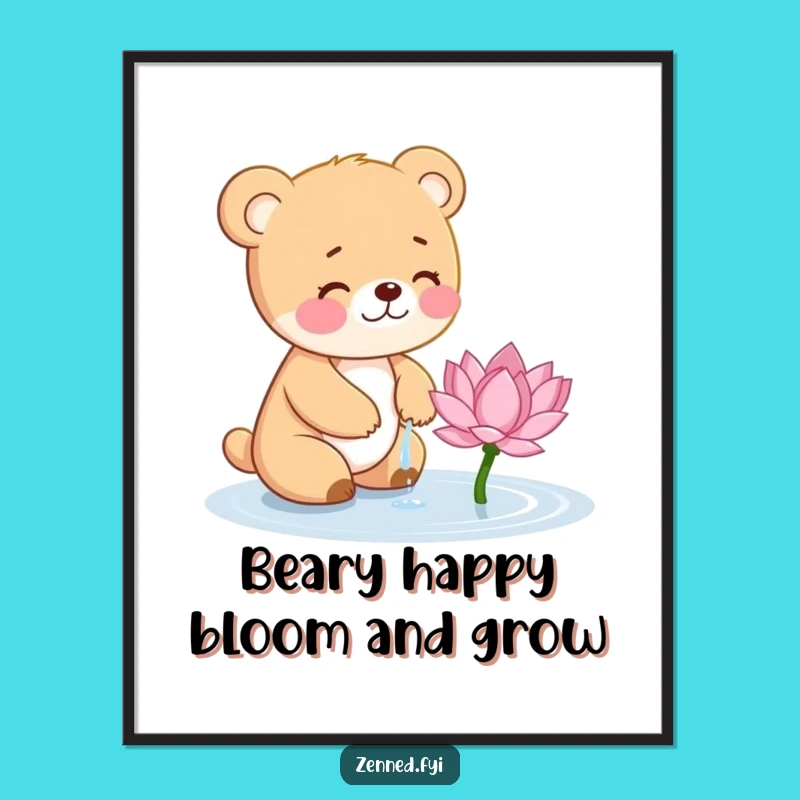 Funny Free Printable Wall Art: Giggling Bear Cub Lotus Downloadable Decor Gift