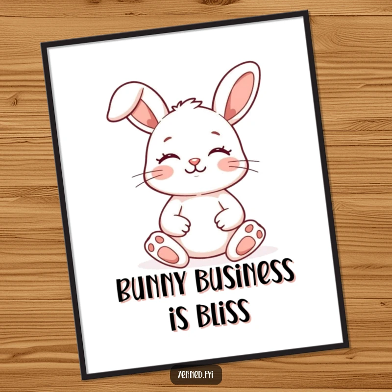 Funny Free Printable Wall Art: A smiling bunny meditating with closed eyes and a peaceful expression, downloadable decor.