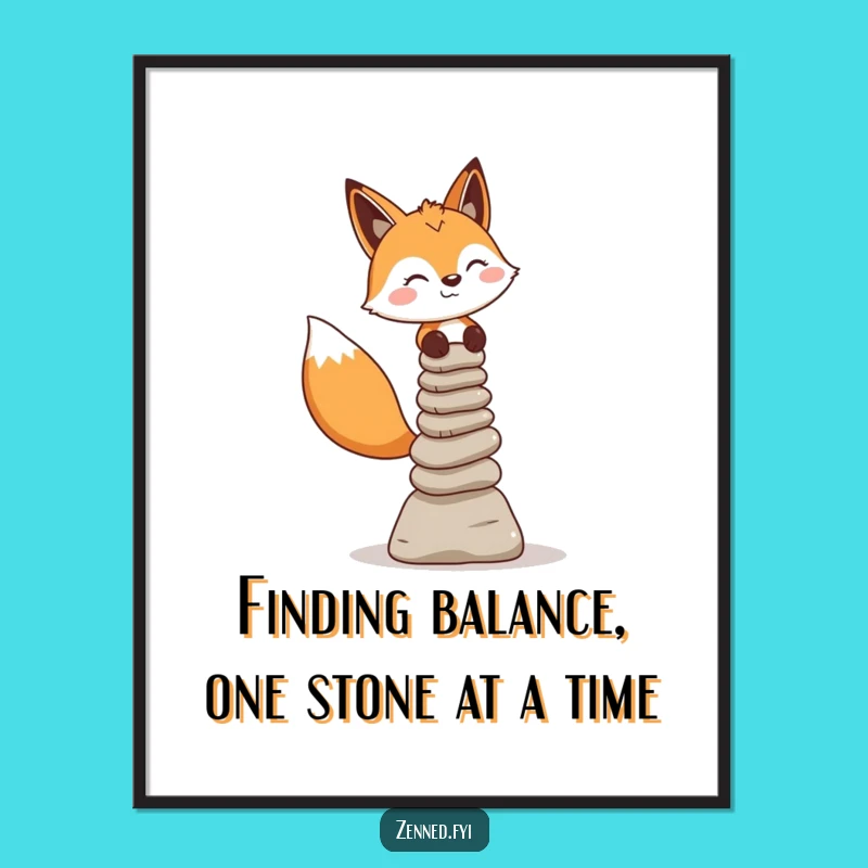 Funny Free Printable Wall Art: Fox Cairn Balance, Quirky Downloadable Decor