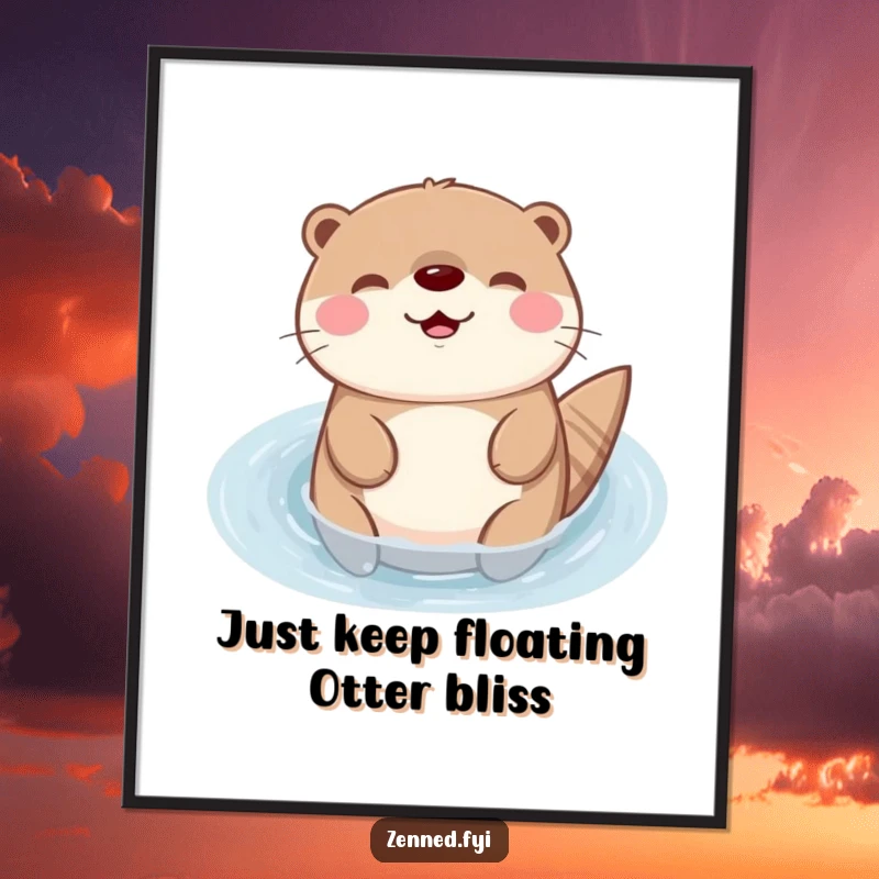 Funny Free Printable Kawaii Otter Wall Art: Serene otter floating peacefully in water, offering a downloadable piece of calming decor.