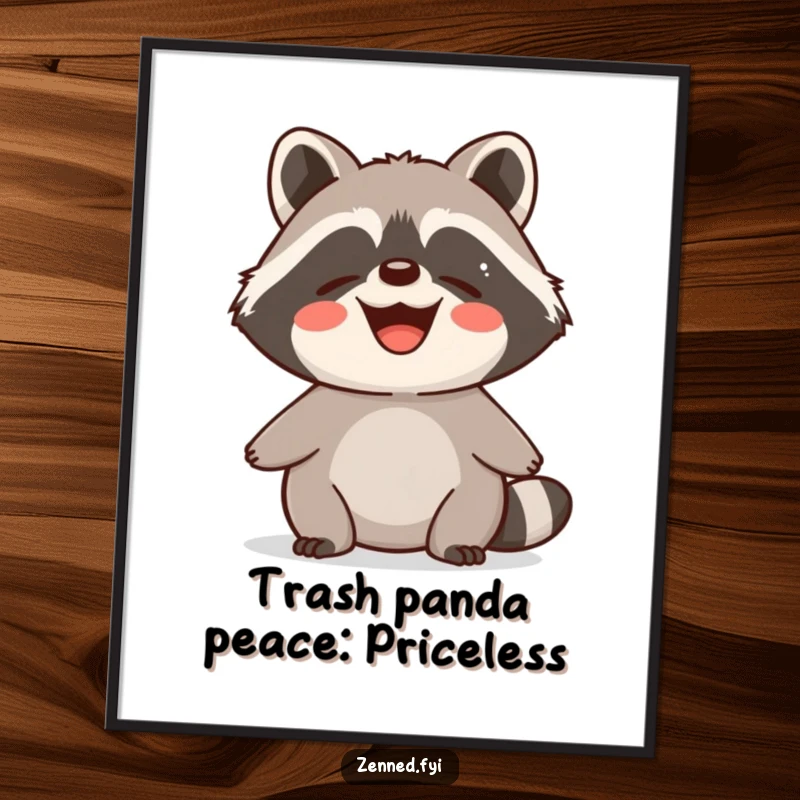 Funny Free Printable Wall Art: Delighted raccoon radiating calm, contented energy. A quirky and humorous piece for any space.