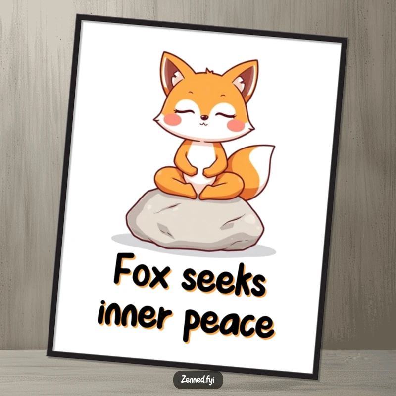 Funny Free Printable Wall Art: A cheerful fox sits cross-legged meditating on a rock, exuding peace.
