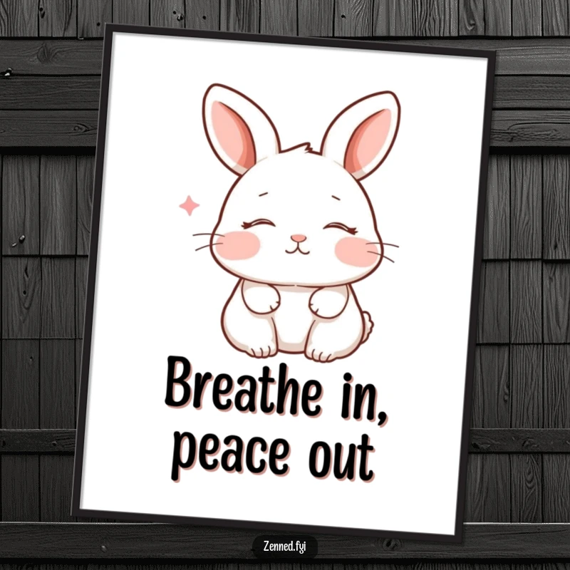 Funny Free Printable Wall Art: Peaceful rabbit breathes with closed eyes and a faint smile, offering serene, downloadable humor.