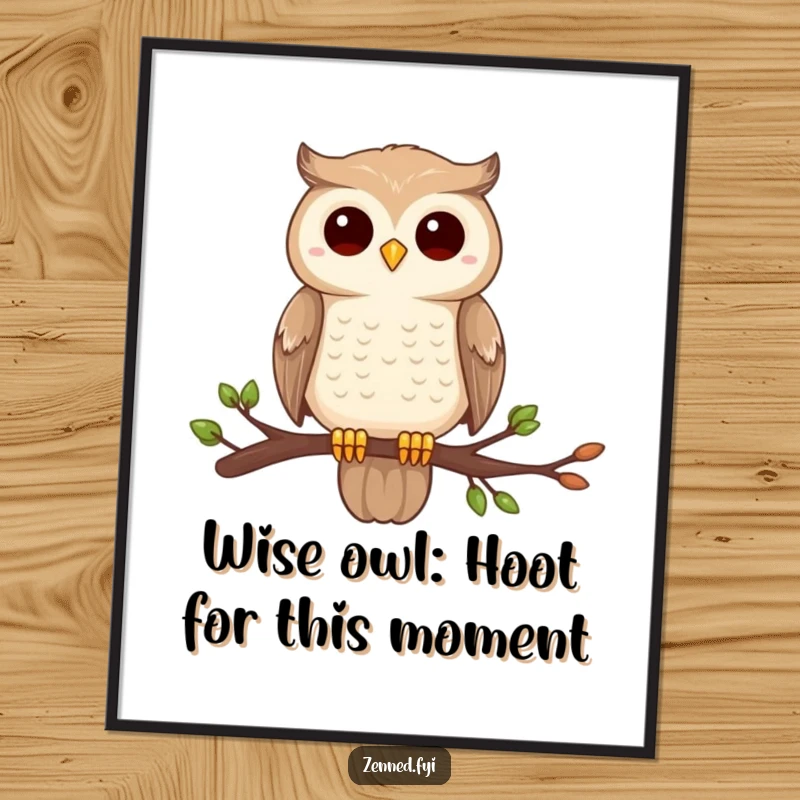 Funny Free Printable Wall Art: A gentle owl perches, completely still and centered, radiating wise, humorous energy.