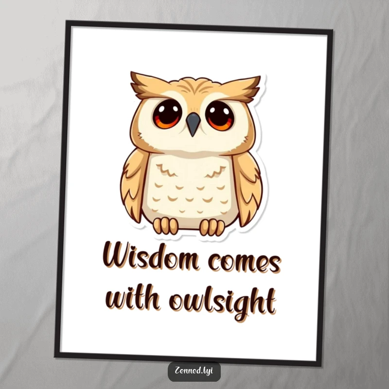 Funny Free Printable Wall Art: Calm owl gazes upwards with deep understanding, offering wise and downloadable decor.